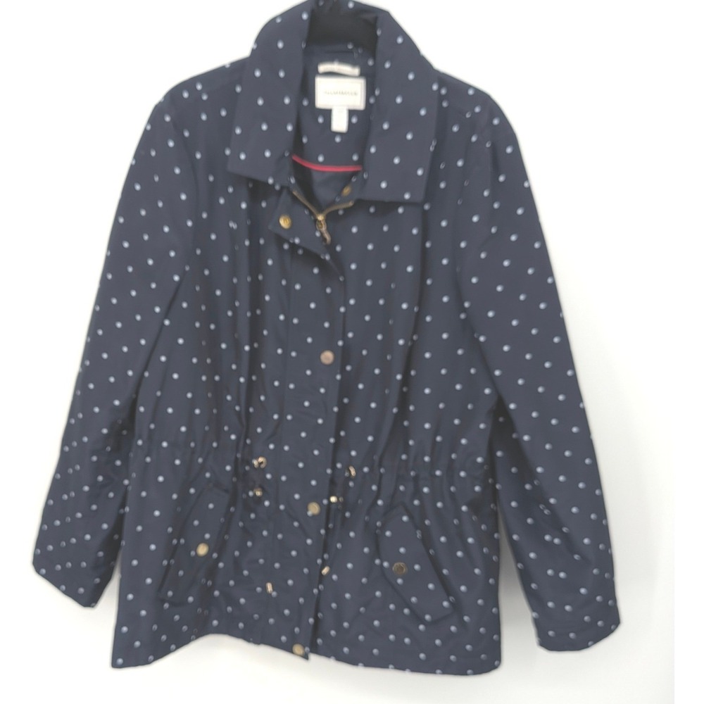 Charter Club Jacket Womens Large Navy Polka Dot Water Resistant Utility Raincoat